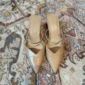Beige Patent Leather Mules